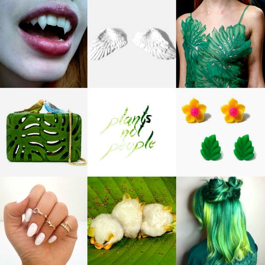 a collage of photos with green hair and makeup