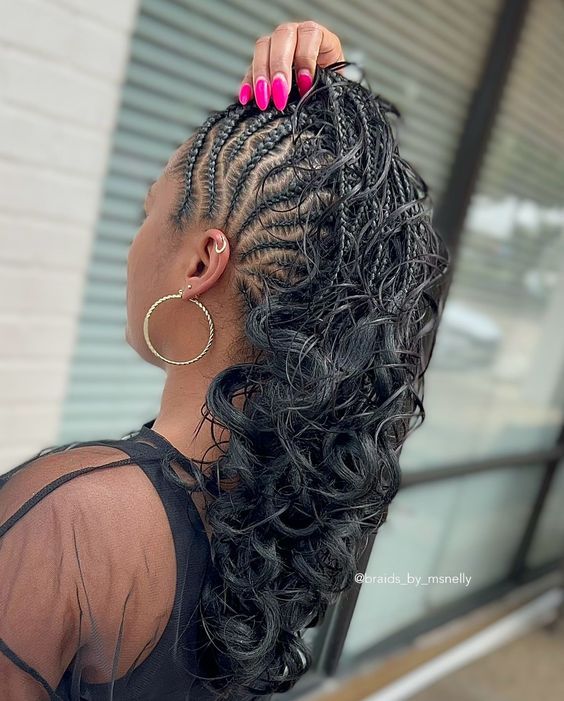 Still in awe of these Mohawks 😍🙌🏽 ➡️➡️➡️ • Book under Mohawk Category! • #dallashair #dallasbraids #dallasbraider #dallashairstylist #braids #mohawk #mohawkhair #mohawkbraids #cornrows #stitchbraids #neatbraids #neatbraider #blackhair #blackhairstyles #hair #art #boho #bohobraids #gypsybraids #voiceofhair Mohawk Braiding Styles For Black Women, Braided Mohawk Hairstyles For Men, Mohawk With Braids Black Women, Feed In Mohawk Braids, Mohawk Boho Braids, Braided Boho Mohawk, Mohawk Loc Styles Black Women, Mohawk For Black Women, Braided Mohawk For Black Women