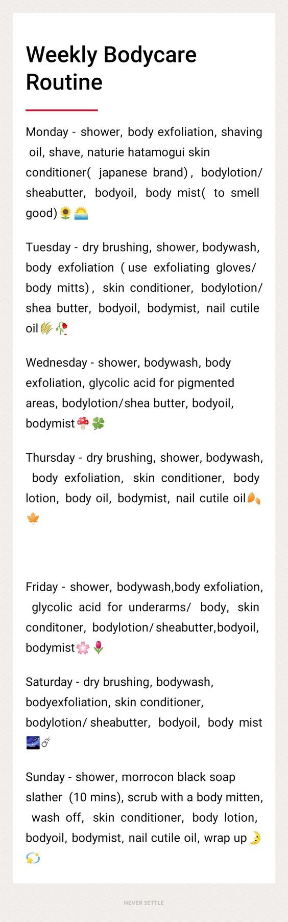 Weekly nightime shower routine 🌸🌷 #showerroutine #SkincareItems #Skincare. https://whispers-in-the-wind.com/mastering-the-art-of-shower-rituals-step-by-step-guide/?shower Body Care Daily Routine, Shower Routine Days Of The Week, Full Body Skin Care Routine Steps, How To Keep Skin Youthful, Best Shower Routine Steps, Dry Skin Shower Routine, Body Shower Routine Steps, Weekly Shower Routine, Bath Routine Steps