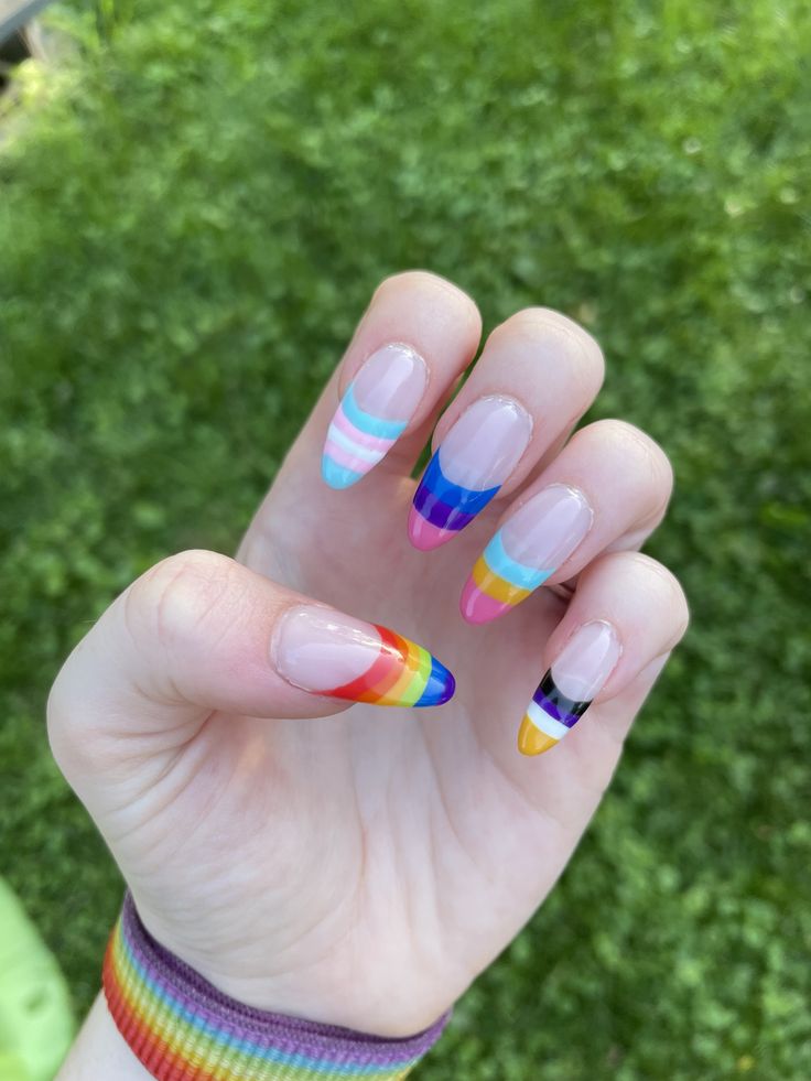 #nails #pride #pridenails #rainbow #lgbtq+ #nailinspo Lgbtq Nail Art, Nonbinary Flag Nails, Pride Nails 2024, Lgbtq Nail Designs, Feminism Nails, Pansexual Nails Designs, Trans Flag Nails, Nonbinary Nail Art, Pride Acrylics