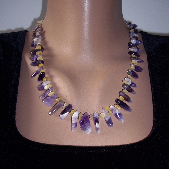 This is a beautiful necklace of beaded genuine amethyst, raw citrine beads, Japanese seed beads and Czech seed beads. The necklace is about 49.5 cm (19.5) including clasp + 2” extender chain. Beads threaded onto high quality Beadalon bead stringing wire. Keep in mind, please, a necklace may Unique Purple Gemstone Bead Necklaces, Lavender Amethyst Necklaces For Jewelry Making, Single Strand Amethyst Beaded Necklace For Jewelry Making, Unique Purple Gemstone Beaded Necklaces, Unique Amethyst Gemstone Beads Necklace, Purple Amethyst Bohemian Necklace, Bohemian Amethyst Necklace In Purple, Bohemian Amethyst Purple Necklace, Bohemian Purple Amethyst Necklace