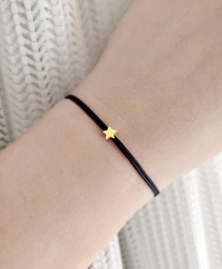 Tiny Gold Plated 925 Sterling Silver Star Cord Bracelet - Etsy Minimalist Adjustable Star Charm Jewelry, Simple Star Charm Jewelry Gift, Adjustable Dainty Star Jewelry, Adjustable Minimalist Star Jewelry, Delicate Adjustable Simple Bracelets, Adjustable Everyday Bracelets With Star Charm, Minimalist Star Charm Bracelet As Gift, Adjustable Star Charm Bracelet For Everyday, Simple Tiny Adjustable Bracelets