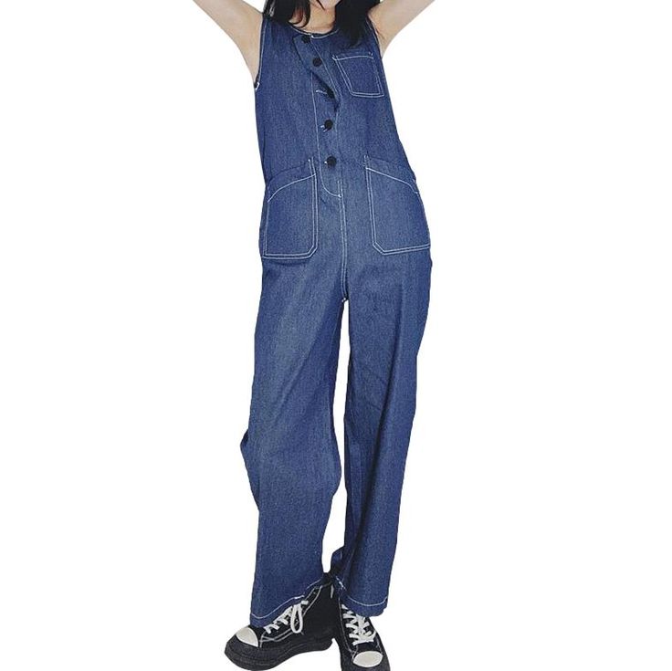 Relive the splendor of the 90s with our 2023 Spring-Summer Collection sleeveless loose women's denim overall! This timeless piece is designed to capture the golden age of fashion with its medium wash. buttoned closure. and unique sanded finish. Why You'll Fall In LoveExperience the nostalgia of this iconic 90s silhouette with its loose. comfortable fit. It features a unique painted print that'll set you apart from the crowd and an exquisite sanded finish that adds depth and character to your loo Summer Denim Overalls With Buttons, Summer Denim Overalls Jumpsuit With Buttons, Denim Overall Jumpsuit With Buttons For Summer, Summer Denim Blue Jumpsuits And Rompers With Button Closure, High Rise Cotton Overalls, Sleeveless Denim Jumpsuit With Button Closure, Sleeveless Denim Jumpsuit With Button Closure For Summer, Spring Straight Leg Overalls With Button Closure, Trendy Summer Overalls With Buttons