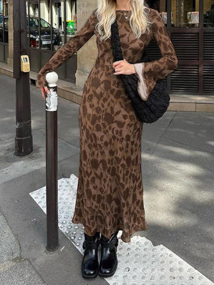 ⚡️Free Shipping Vintage Print Trumpet Sleeve Maxi Dress Brown L under $29.00 in Dresses. ✓2024 Holiday Sale at Another Chill. ✓Free Shipping on all orders over US$69 High Waist Maxi Dress, Autumn Street, Floral Print Dress Long, Flare Sleeve Dress, Trumpet Sleeve, Autumn 2023, Bodycon Maxi Dresses, Maxi Robes, Vintage Maxi Dress