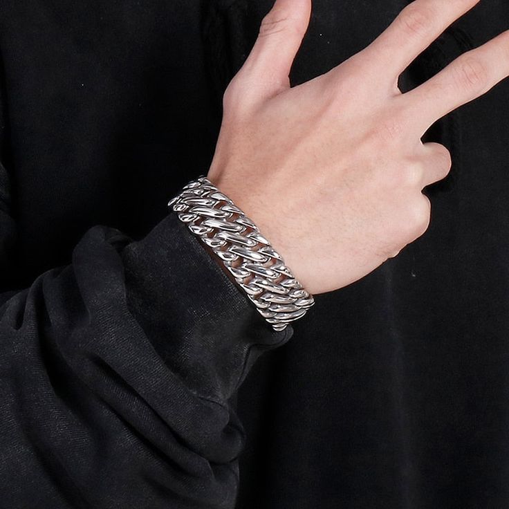 If you are looking for an eye-catching bracelet, this geometric pattern bracelet is for you. Let your style talk when you wear this hip-hop-style stainless steel and titanium metal bracelet. It offers a comfortable and perfect grace element for parties. The bracelet is a way to season up your style! Birthday Gifts For Him, Man Bracelet, Pattern Bracelet, Titanium Metal, Men's Bracelets, Titanium Bracelet, Metal Bracelet, Bracelet Men, Estilo Hip Hop