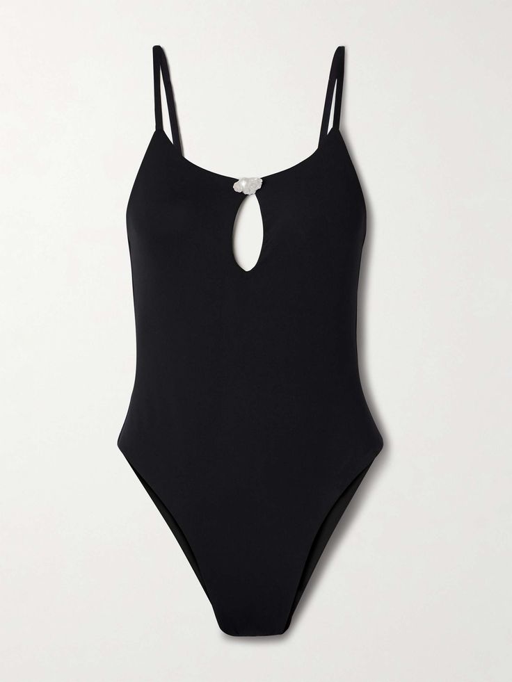 SARA CRISTINA Pearl-embellished cutout swimsuit Elegant Cutout Backless Swimwear, Elegant Backless Cutout Swimwear, Elegant One-piece Cutout Swimwear, Elegant Cutout Swimwear For Poolside, Elegant Poolside Cutout Swimwear, Chic Evening Swimwear With Cutout, Elegant Cutout Bodysuit For Beach, Elegant Cutout Bodysuit For The Beach, Elegant Cutout Bodysuit For Party