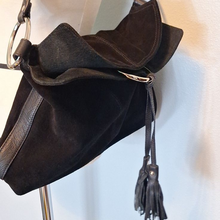 Alfani Black Leather Suede Handbag Purse Nwot 11" Tall 13" Across Suede Handbags, Walker Boots, Fit N Flare Dress, Handbag Purse, Boot Sandals, Rain And Snow Boots, Snow Boots, Laptop Bag, Trending Accessories