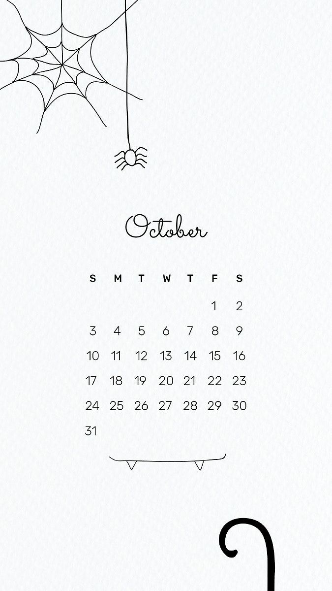 a calendar with a spider on it and the word october written in cursive writing