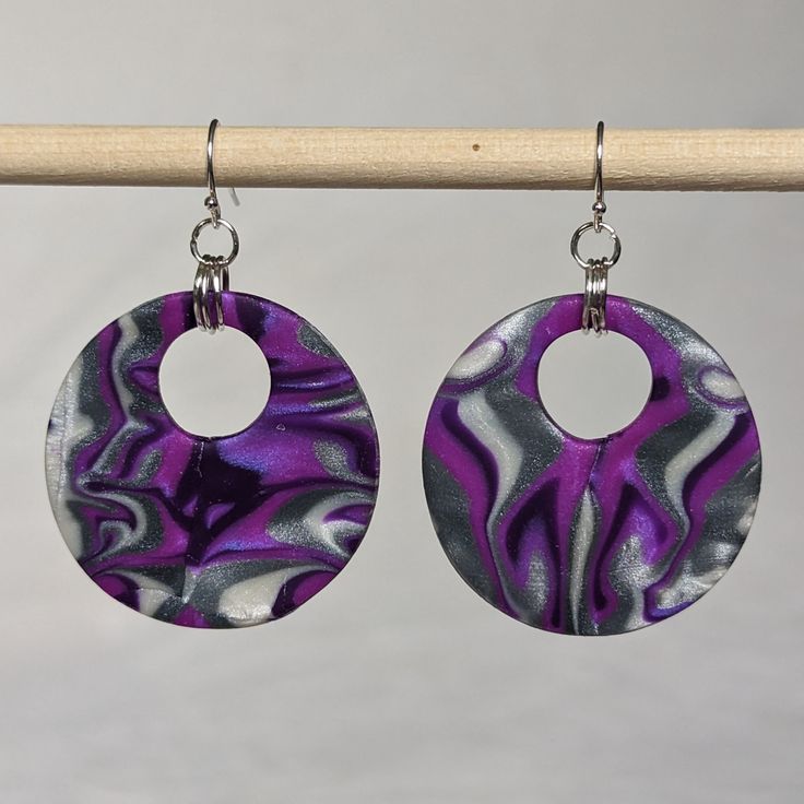 Handmade, one-of-a-kind polymer clay earrings with nickel-free findings Handmade Circular Polymer Clay Earrings, Handmade Polymer Clay Circle Earrings, Handmade Polymer Clay Round Hoop Earrings, Nickel-free Round Resin Earrings, Multicolor Polymer Clay Earrings, Nickel-free Polymer Clay Dangle Jewelry, Circular Polymer Clay Jewelry Gift, Handmade Purple Polymer Clay Earrings, Nickel-free Silver Resin Earrings