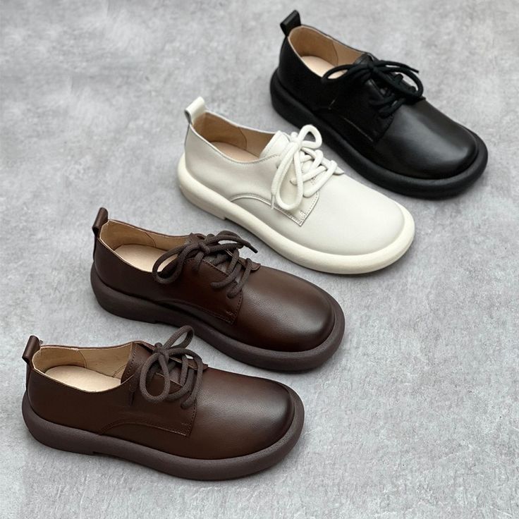 These Comfortable Lace-up Genuine Leather Shoes For Women are an excellent choice for any woman looking to add a touch of elegance to her wardrobe. Crafted with high-quality leather, these shoes are soft and comfortable to wear, while also providing a classic look. The lace-up design adds an elegant and timeless charm that will look great with any outfit. With unbeatable comfort and quality, these shoes will be your go-to for any occasion. Trendy Flat Heel Lace-up Office Shoes, Trendy Leather Lace-up Closed Toe Shoes, Round Toe Faux Leather Lace-up Shoes With Rubber Sole, Faux Leather Lace-up Shoes With Rubber Sole, Lace-up Shoes With Leather Sole And Round Toe, Faux Leather Round Toe Lace-up Shoes With Rubber Sole, Office Flats With Leather Footbed And Round Toe, Casual Low-top Leather Shoes For Office, Casual Faux Leather Oxfords For Fall