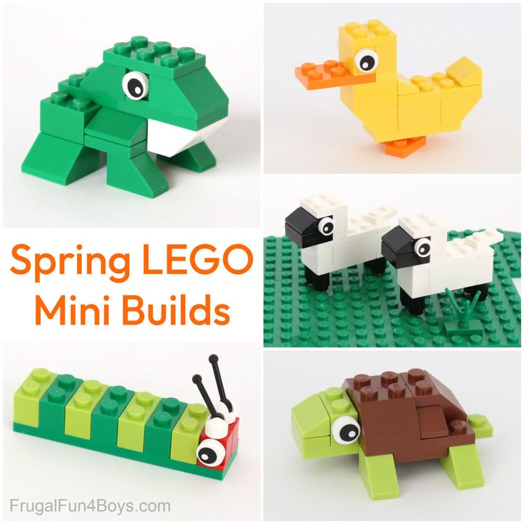 lego animals made out of legos with the words spring lego mini buildings