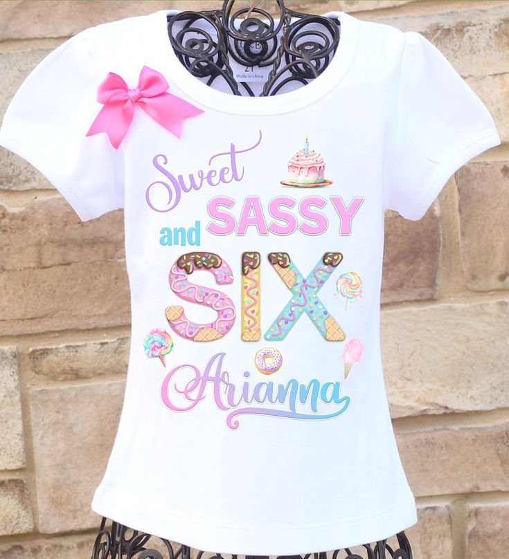 A fun, unique sweet, sassy, and six themed birthday shirt personalized with your child's name and age. All shirts are 100% cotton.  I use a professional heat press to transfer the image, NOT a home iron.  All shirts are embellished with a bow.  I will personalize it with your child's name and age for no additional cost.  The puffy sleeve tee comes in sizes 12 month - size 12 . I also carry the same brand shirt in a tank top style as well as long sleeved.  I also have Carter's bodysuits in sizes Customizable Cute Tops For Birthday, Funny White Birthday Shirt, Funny White Shirt For Birthday, Fun Personalized T-shirt For Birthday, Personalized Crew Neck Birthday Shirt, Customizable Fitted T-shirt For First Birthday, Customizable Fitted T-shirt For Birthday, Personalized Crew Neck Shirt For Birthday, Customizable Fitted T-shirt For Birthdays