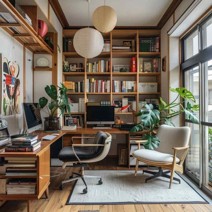 #homedecor, #interiordesign, #homedesign, #decor inspiration Midcentury Home Office, Mcm Office Ideas, Home Office Den Combo, Midcentury Office, Midcentury Modern Office, Mcm Office, All About Books, Library Space, Office Vibes