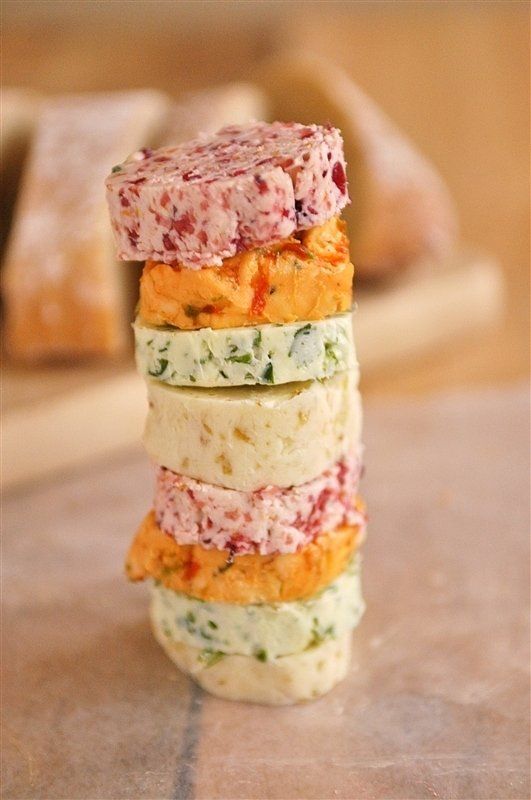 four different types of food stacked on top of each other