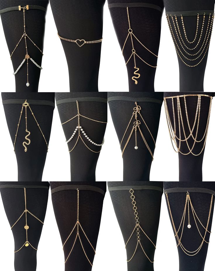 PRICES MAY VARY. LEG CHAIN SET:12Pcs Sexy Thigh Chains, Include 2 Kinds of Snake Chain, Pearl Chain, Heart Chain, Multi-layer CZ Chain, Simple Crystal Thigh Chain, etc, Various Styles and Designs Leg Chain, Highlight your perfect and Sexy Body, Make you More Confident and Charming in the Crowd ADJUSTABLE DESIGN: Each Thigh Chain with Elastic Band that can be Stretched at will to fit your Thighs Perfectly, not Easy to Fall off or Loose, Show your Leg Lines, Make you More Charming in this Summer H Cute Outfits For Clubs Night, Thigh Chain Diy, Silver Body Jewelry, Leg Chain Diy, Back Jewelry Wedding, Body Jewelry Chains, Body Chain Jewelry Outfit, Thigh Accessories, Thigh Chain Jewelry