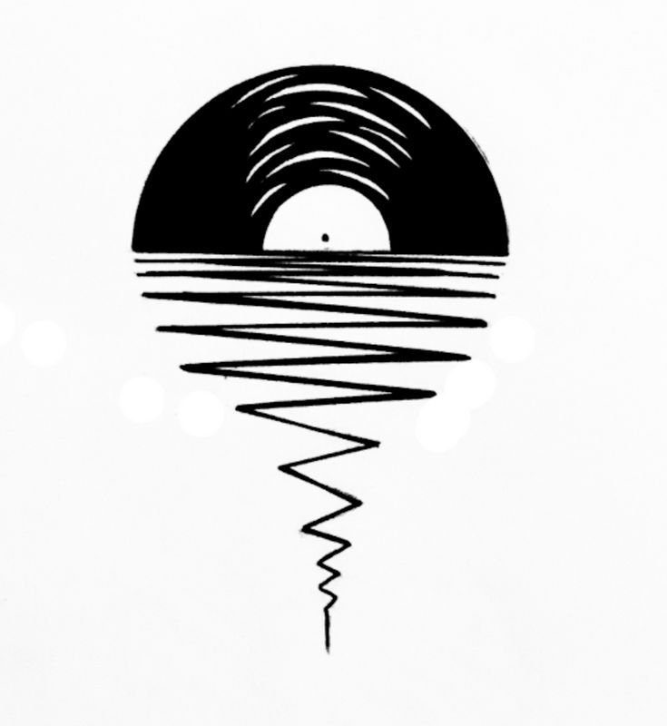 a black and white drawing of the sun rising over water with waves coming out of it