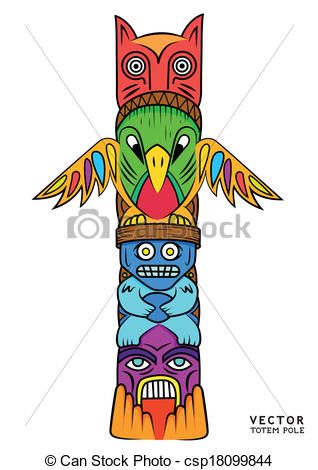 totem pole with colorful birds and monsters on it's head, in the style of native art