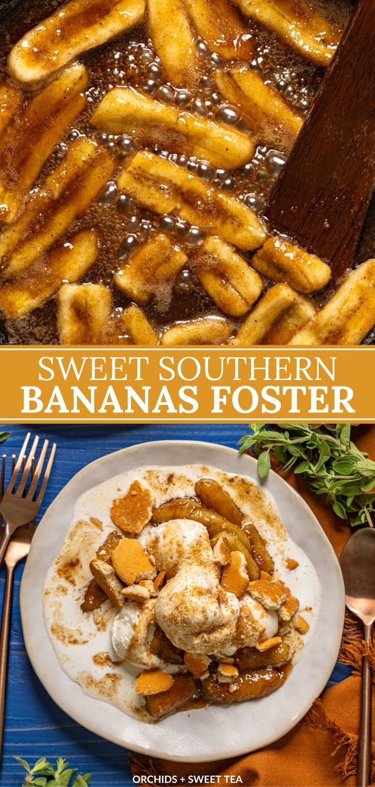 sweet southern banana fosterer recipe on a white plate