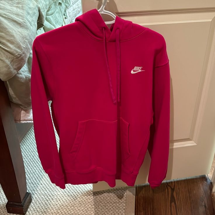 Hot Pink Nike Size Small Hoodie, Never Worn. Hot Pink Nike Hoodie, Nike Hoodie With Ribbed Cuffs For Spring, Nike Fleece Hoodie For Spring, Nike Hooded Hoodie, Nike Spring Sweatshirt With Drawstring Hood, Nike Spring Hoodie Sweatshirt, Nike Hooded Sweatshirt, Nike Long Sleeve Sweatshirt With Drawstring Hood, Nike Winter Sweatshirt With Double-lined Hood