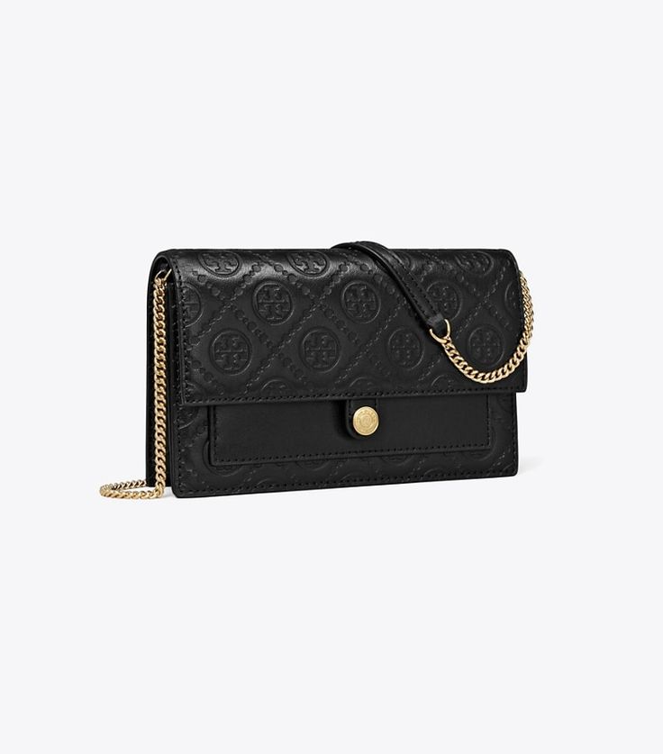 T Monogram Leather Chain Wallet: Women's Designer Mini Bags | Tory Burch T Monogram, Womens Designer Handbags, Designer Clutch, Chain Wallet, Monogrammed Leather, Interior Wall, Wallet Chain, Mini Bags, Leather Chain