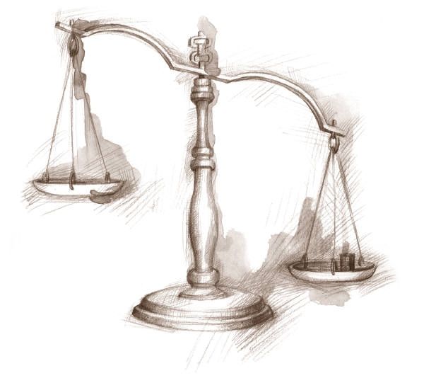 a drawing of an old fashioned balance scale