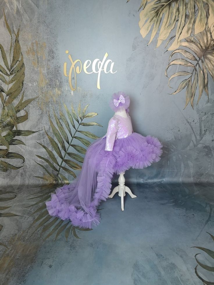 Sequin Girl Party Outfit With Detachable Train Long Tail | Etsy Fitted Lavender Tulle Princess Dress, Purple Princess Gown With Ruffles, Lavender Tulle Party Gown, Lavender Tulle Gown For Party, Princess Lavender Gown For Party, Princess Style Lavender Party Gown, Lavender Princess Gown In Tulle, Lavender Tulle Princess Gown, Princess Style Lavender Gown For Party