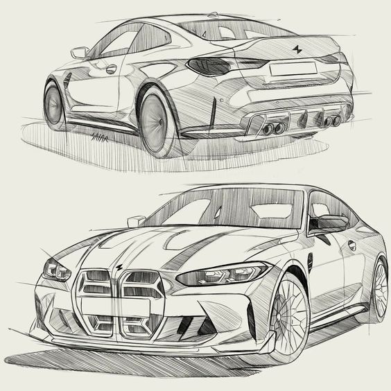 two cars are shown side by side in this drawing