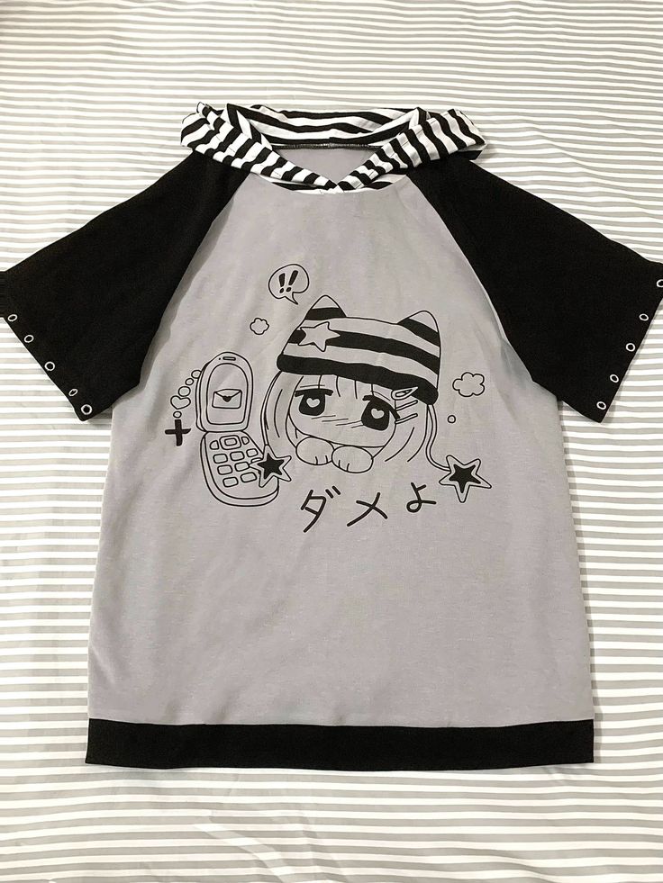 The price is for a T-shirt only, others are not included. Garment Size SizeFree SizeFull Length70Bust116Sleeve Length35 Harajuku Style Hooded Top With Cartoon Print, Casual Hooded T-shirt With Graphic Print, Trendy Cotton Hooded T-shirt, Hooded Cotton T-shirt With Graphic Print, Cute Black Top With Cartoon Print, Cute Black Tops With Cartoon Print, Kawaii Hooded Top With Graphic Print, Harajuku Style Cotton Hooded Tops, Harajuku Style Hooded Cotton Top