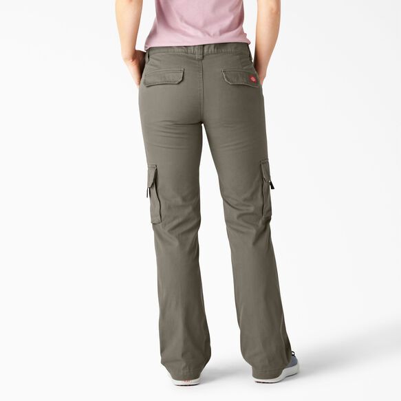 Women's Cargo Pants , Rinsed Green Leaf | Relaxed, Straight | Dickies Relaxed Fit Cargo Work Pants For Outdoor, Fitted Cargo Pants With Cargo Pockets For Workwear, Outdoor Work Pants In Cargo Style With Relaxed Fit, Khaki Full-length Cargo Jeans For Work, Utility Work Pants With Multiple Pockets, Full-length Cargo Work Pants, Full Length Work Pants With Cargo Pockets, Full-length Cargo Pants For Outdoor Work, Khaki Cargo Pants For Work