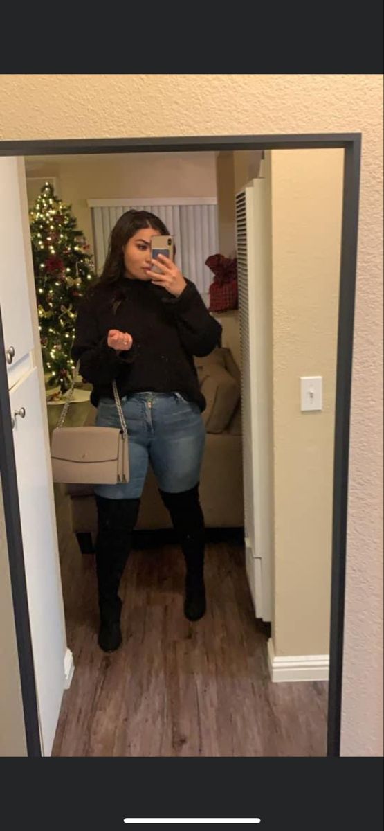 Winter Bar Outfit Plus Size, Dress With Knee High Boots Plus Size, Long Black Boots Outfit Plus Size, Long Boots Outfit Plus Size, Plus Size Over The Knee Boots, Over The Knee Boot Outfit Plus Size, Black Knee High Boots Outfit Plus Size, Thigh High Boots Outfit Fall, Plus Size Knee High Boots Outfits