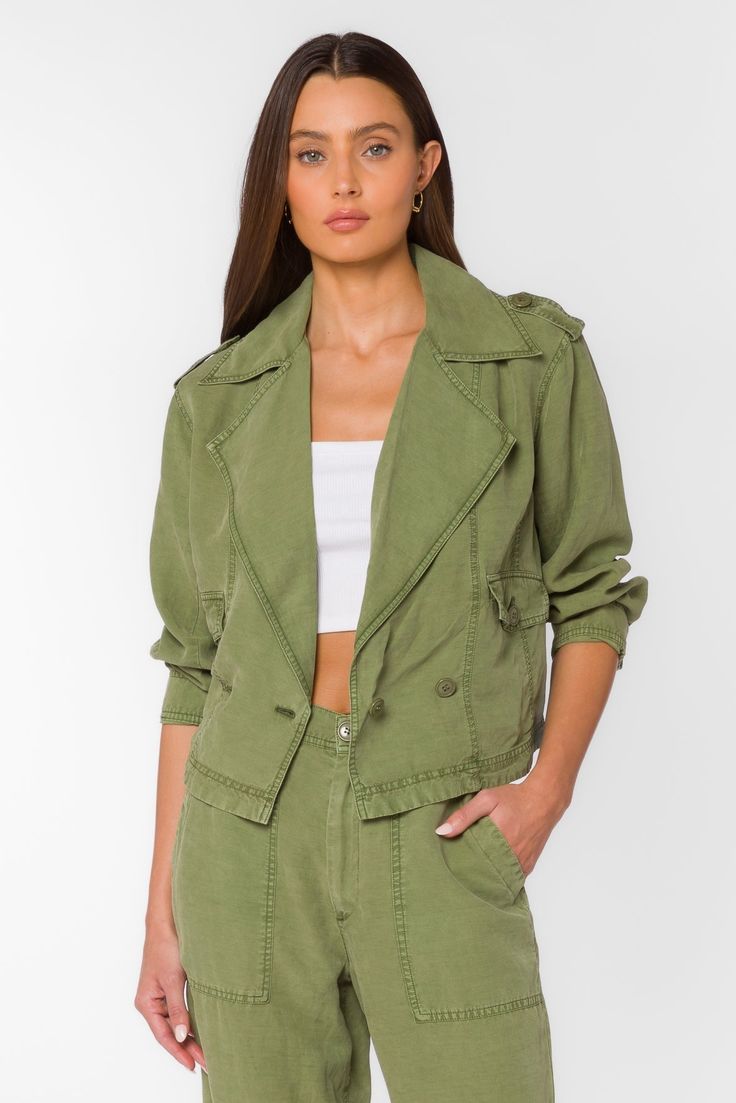 Olive Aviator Utility Crop Jacket - MISRED Tea Leaf, Jumpsuits And Romper, Romper Dress, New Tops, New Arrival Dress, Jacket Sale, Crop Jacket, Lapel Collar, Sweater Jacket