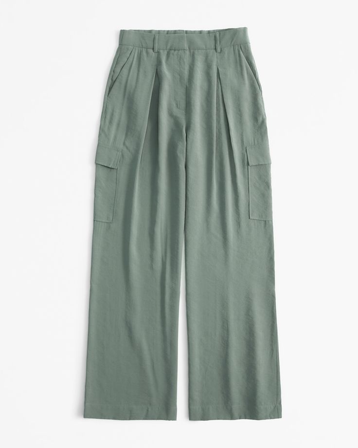 High rise, wide leg pants in our lightweight, drapey menswear fabric, featuring on-trend cargo details, stitch-down pleats, functional pockets, belt loops and a fly closure for a secure fit. Relaxed Fit Wide Leg Bottoms With Multiple Pockets, Solid Wide Leg Cargo Pants With Patch Pockets, Green Wide-leg Cargo Pants With Patch Pockets, Solid Color Cargo Style Wide Leg Work Pants, Wide Leg Parachute Pants With Multiple Pockets For Work, Solid Cargo Style Wide Leg Pants For Work, Workwear Parachute Pants With Multiple Pockets, Wide Leg Workwear Bottoms With Multiple Pockets, Workwear Bottoms With Multiple Pockets And Wide-leg Shape