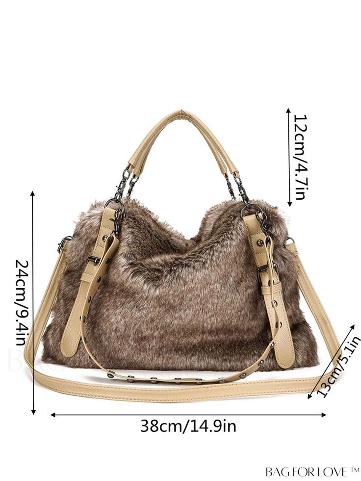 BagForLove - Contemporary Fluff-Handled Bag Product Description Color Khaki Strap Type Double Handle Details Studded Bag Size Medium Pattern Type Plain Type Top Handle Bag Closure Type Zipper Style Fashionable Material Flannelette Composition 100% Viscose Size Chart INCH CM Bag Length Bag Width Bag Height Handle Height Strap Length 15 inch 5.1 inch 9.4 inch 4.7 inch 10.6/45.3 inch Bag Length Bag Width Bag Height Handle Height Strap Length 38 cm 13 cm 24 cm 12 cm 27/115 cm Details Pictures Simila Rectangular Winter Shoulder Bag, Winter Tote Shoulder Bag With Handles, Winter Tote Bag With Adjustable Strap, Winter Rectangular Bag With Adjustable Strap, Rectangular Winter Bag With Adjustable Strap, Winter Bag With Adjustable Strap, Winter Bags With Adjustable Strap And Rectangular Shape, Winter Handheld Satchel With Large Capacity, Handheld Large Capacity Satchel For Winter