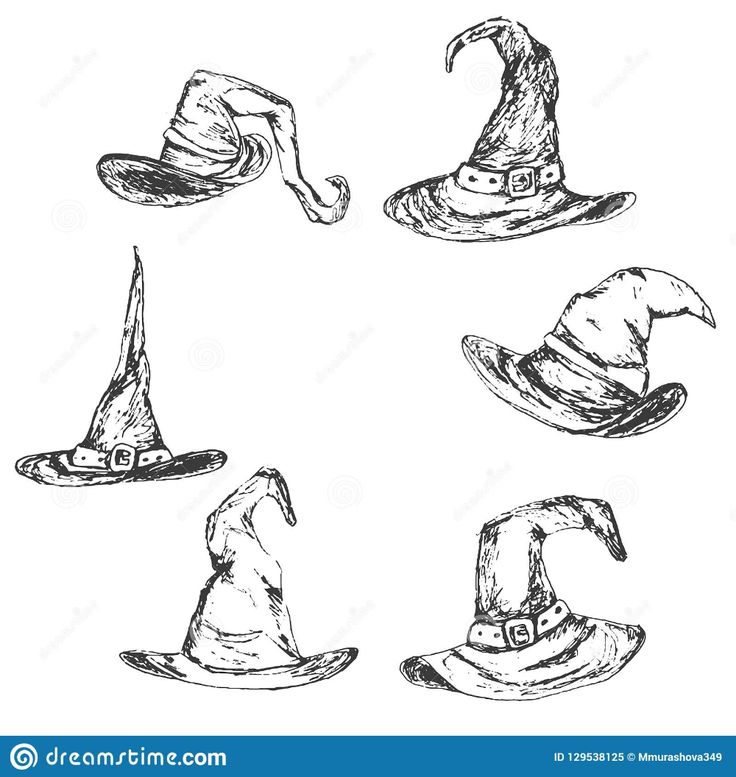 hand drawn witches hats set on white background stock photo - image 349784