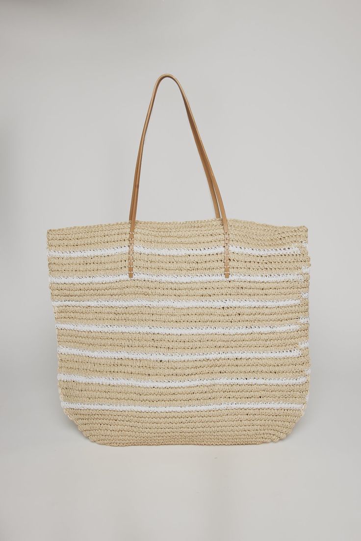 A large STELLA STRIPE TOTE by Velvet by Graham & Spencer Velvet Tees, Striped Bags, Easy Travel, Travel Collection, Leather Handles, Medium Bags, Large Bags, Beach Bag, Leather Handle