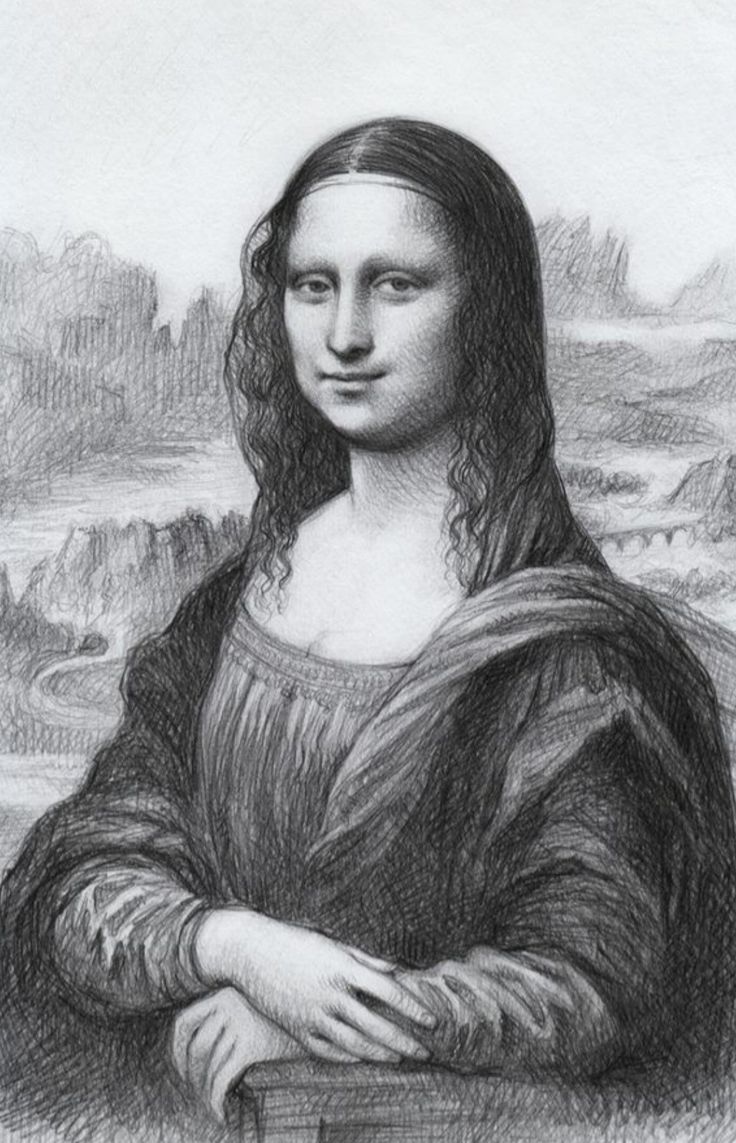 a black and white drawing of a woman's face with her hands folded over her chest