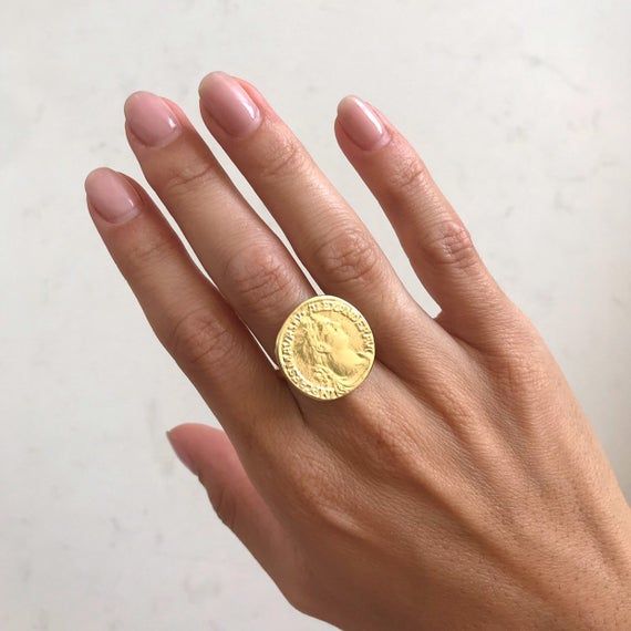 Gold signet ring , stacking ring , coin ring , minimalist ring , delicate ring , gold pinky ring , s Adjustable Gold Plated Signet Ring, Dainty Adjustable Signet Ring, Dainty Adjustable Open Signet Ring, Dainty Gold Open Signet Ring, Handmade Minimalist Open Signet Ring, Minimalist Handmade Open Signet Ring, Minimalist Gold Plated Signet Ring As Gift, Handmade 14k Gold Open Signet Ring, Gold Coin Shaped Signet Ring