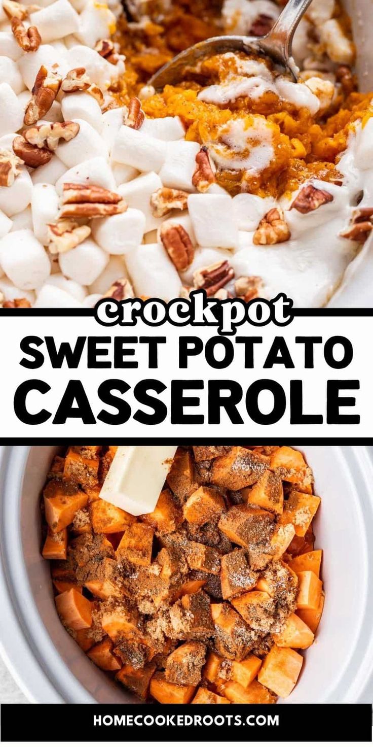 sweet potato casserole with cream cheese and pecans in it is the perfect side dish