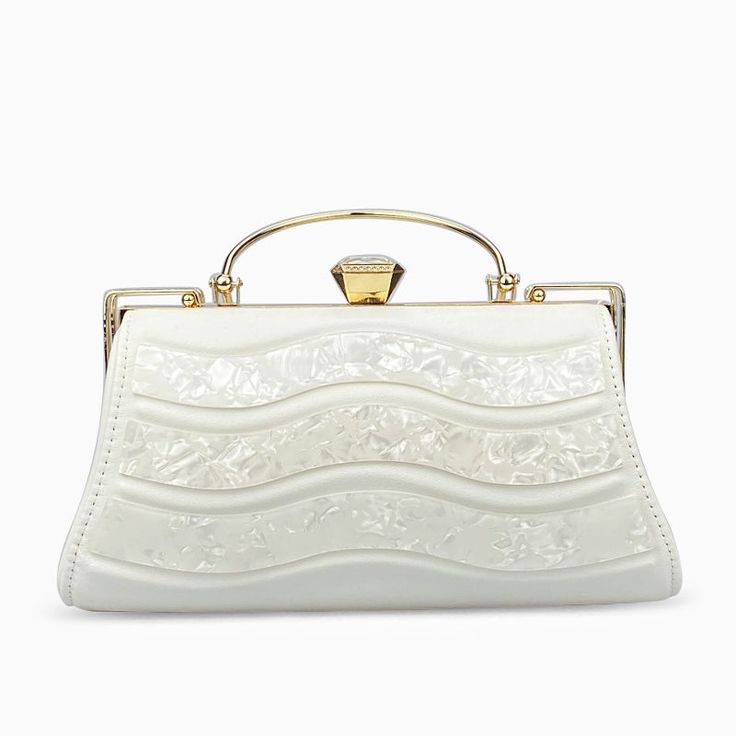 White White Clutch Bag For Formal Occasions, Formal White Handheld Shoulder Bag, Modern White Clutch With Top Handle, Chic White Handheld Clutch, White Top Handle Clutch For Party, Modern White Top Handle Clutch, Formal White Bags With Pearl Handle, White Formal Clutch Bag, Formal White Evening Bag