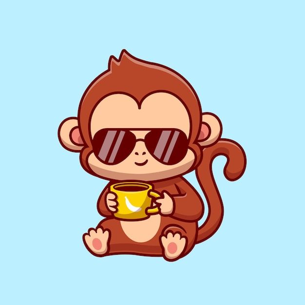 a monkey wearing sunglasses and holding a cup in its paws with the caption's name on it