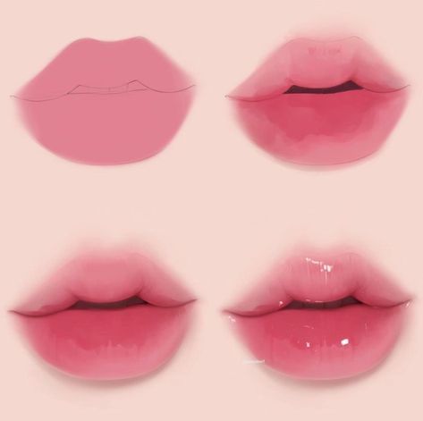 four different types of lipstick on a pink background