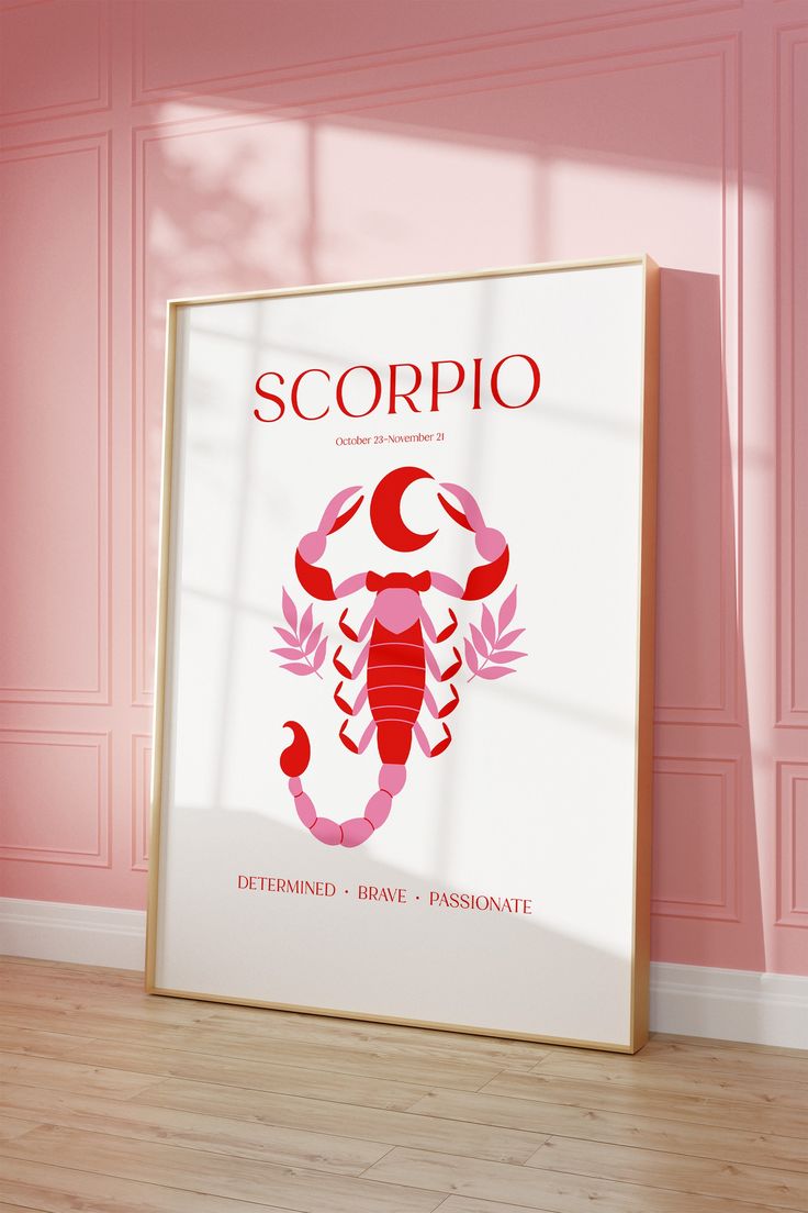 a scorpion movie poster in a pink room