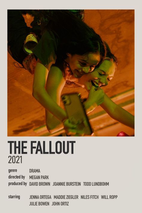 the fall out poster with two women on their cell phones and one man looking at his phone