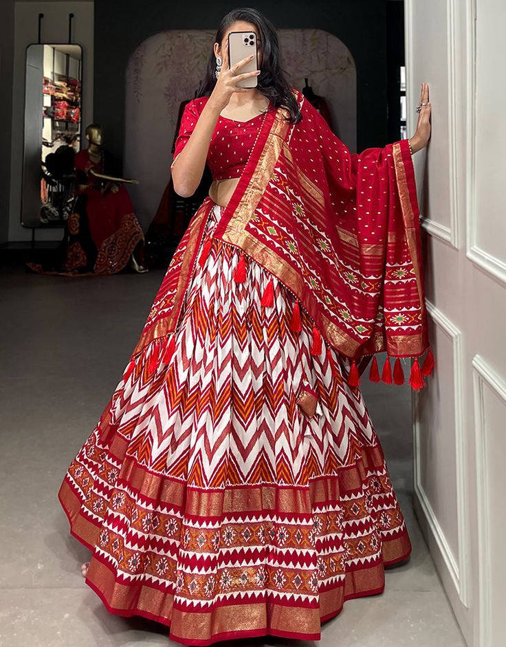 contemporary red tussar silk traditional wear women's heavy lehenga choli collection with red tussar silk rt9000-185182 Front View Latest Designer Suits, Designer Suits For Women, Red Dupatta, Heavy Lehenga, Long Kaftan, Silk Bottoms, Moroccan Caftan, Silk Lehenga, Traditional Wear