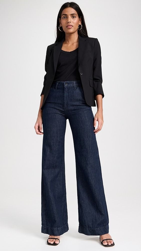 ASKK NY Denim Trouser Indigo Linen | Shopbop Formal Work Clothes For Women, Jean Formal Outfit, Tailored Jeans For Women, Denim Pants Outfits For Women, Modern Mid-rise Bottoms With Welt Pockets, Fitted Jeans With Pockets For Business Casual, Chic Dark Wash Cropped Jeans With Five Pockets, Fitted Jeans For Business Casual, Fitted Wide Leg Cropped Jeans In Rigid Denim