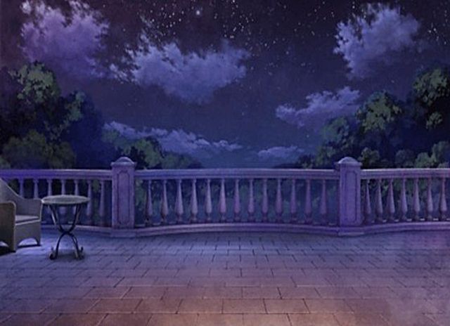 an empty room with a balcony and stars in the sky