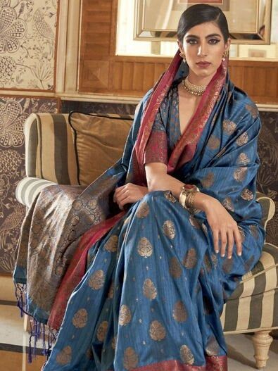 Tussar Silk Weaving Saree For Women,Traditional Indian Silk Saree in Blue Color Latest Silk Sarees, Indian Dresses Online, Blue Silk Saree, Saree Bollywood, Indian Designer Sarees, Designer Silk Sarees, Saree For Women, Indian Silk Sarees, Indian Bridal Wear