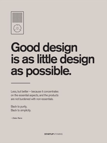 an advertisement for a cell phone with the words good design is as little design as possible