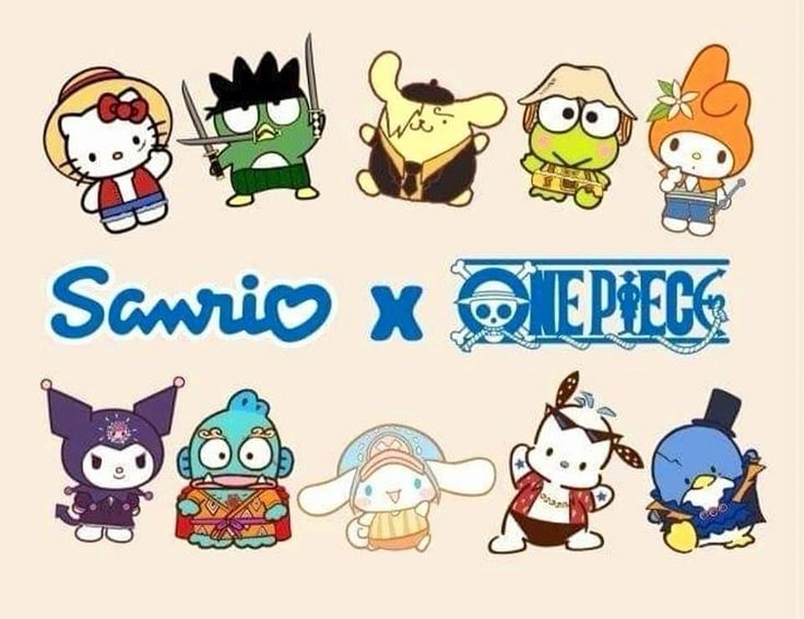 sanrio x one piece wallpaper with cartoon characters in the same color and font