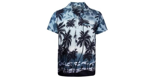 Coconut Beach Print Shirt Collared Cotton T-shirt For Beach, Relaxed Fit Collared T-shirt For Beach, Summer Printed T-shirt With Camp Collar, Short Sleeve Summer Vacation Shirt, Summer Vacation Shirt With Collar, Summer Collared Printed T-shirt, Collared Printed T-shirt For Summer, Summer Vacation Collared Shirt, Casual Vacation Shirt For Beach Season